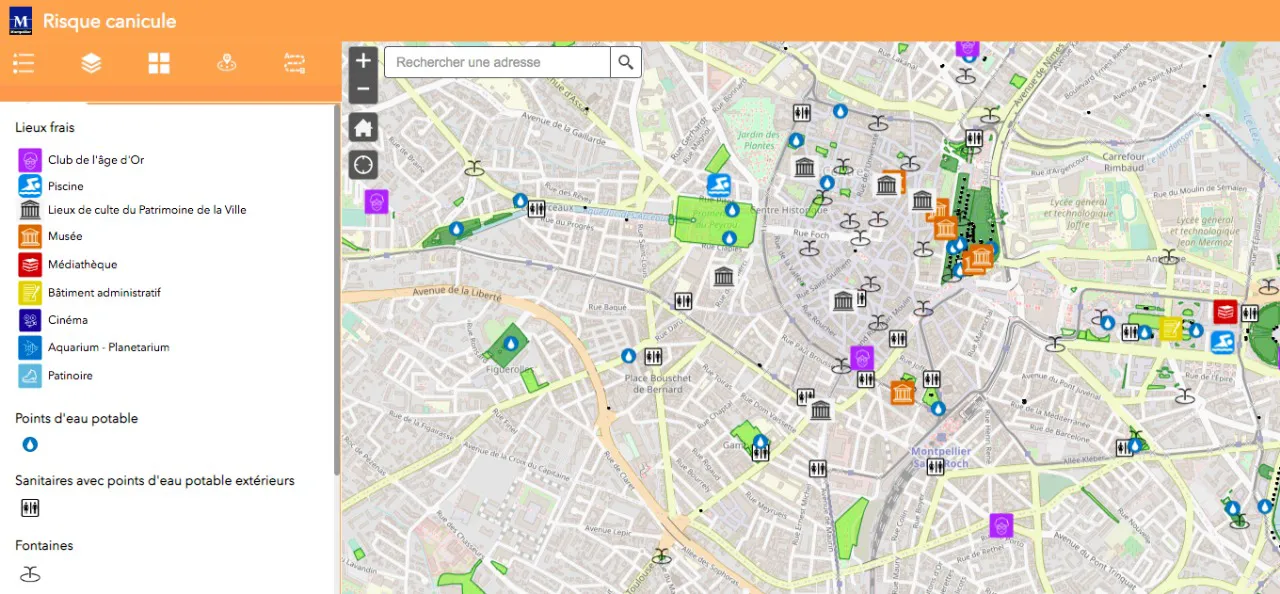 Lieux frais, fontaines, espaces verts, une carte des lieux frais à